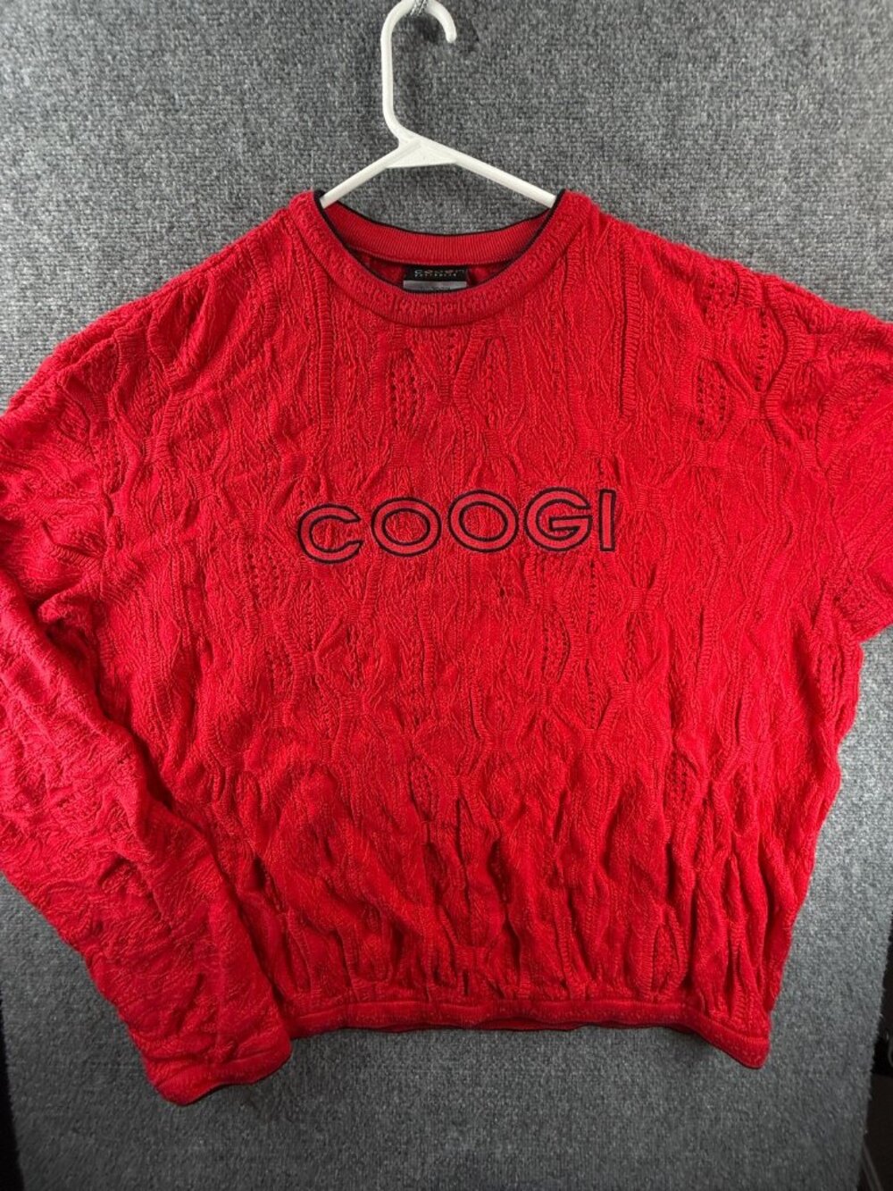 COOGI Australia Red Knit Pullover Sweater Spell Out Logo 3D Biggie 4XL Cotton